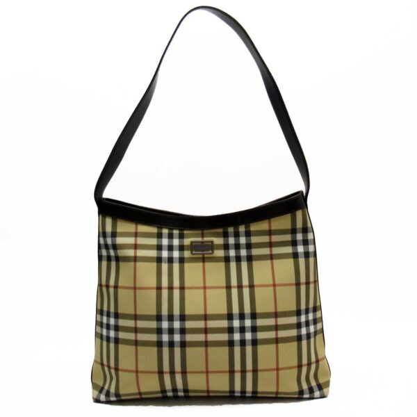 h24640a Burberry Nova Check Leather Shoulder Bag Beige Brown