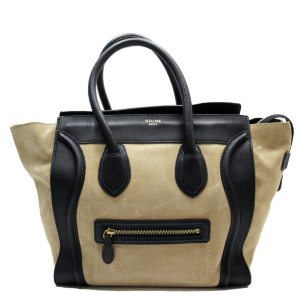 h24668d Celine Luggage Mini Shopper Bag Leather Suede Black Beige