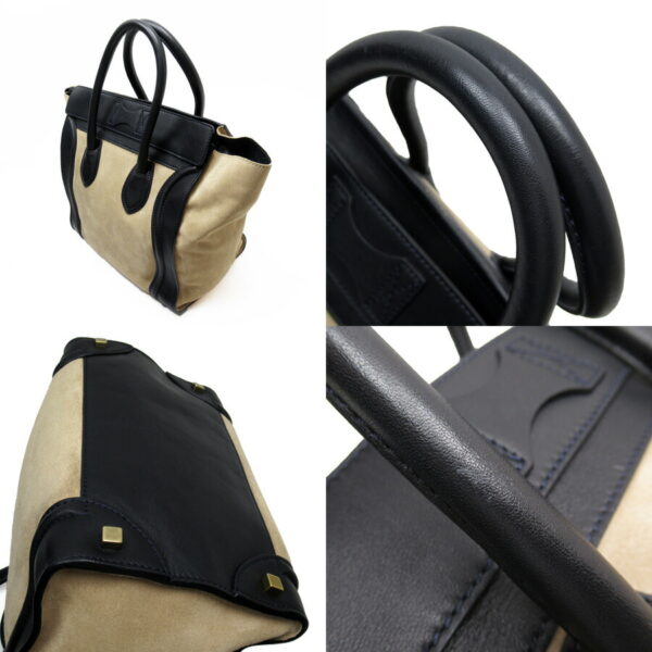 h24668d 1 Celine Luggage Mini Shopper Bag Leather Suede Black Beige