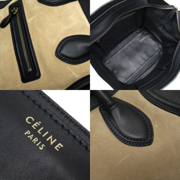 h24668d 2 Celine Luggage Mini Shopper Bag Leather Suede Black Beige