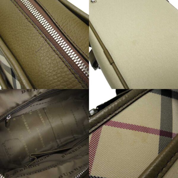 h24808a 2 Burberry Check Canvas Leather Handbag Beige Brown