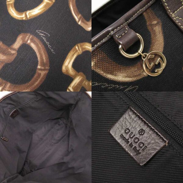 h24809a 2 Gucci Horsebit Tote Bag Canvas Leather Bag Black Brown