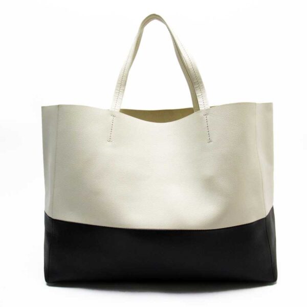 h24881 Celine Cabas Tote Bag Leather White Black