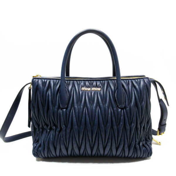 h24950 Miu Miu Handbag Crossbody Shoulder Bag 2Way Bag Matelasse Leather Navy