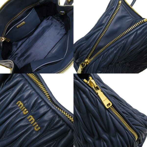 h24950 2 Miu Miu Handbag Crossbody Shoulder Bag 2Way Bag Matelasse Leather Navy