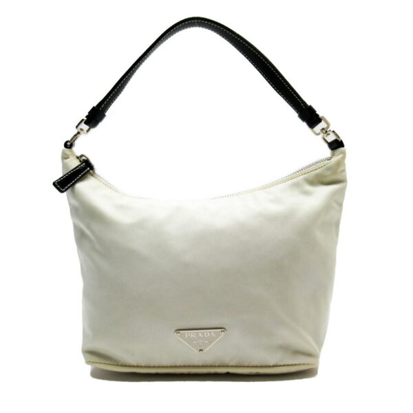 h24993e Prada Triangle Nylon Leather Mini Handbag White Black