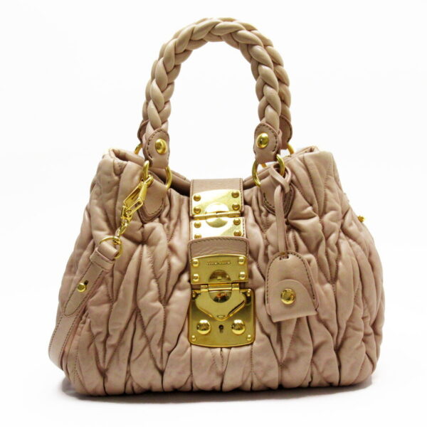 h24995a Miu Miu Handbag Shoulder Bag 2Way Bag Matelasse Leather Beige