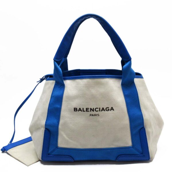 h25054a Balenciaga Canvas Leather Tote Bag White Blue