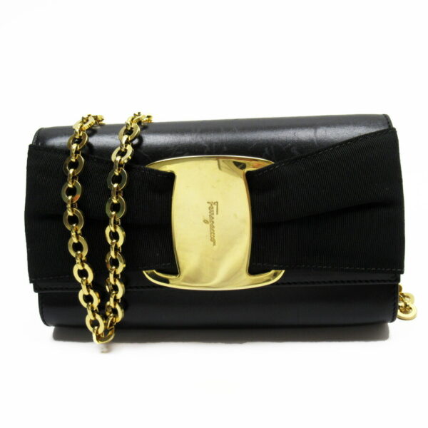 h25158a Salvatore Ferragamo Vara Leather Chain Shoulder Bag Black