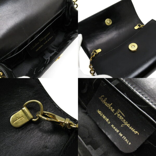 h25158a 2 Salvatore Ferragamo Vara Leather Chain Shoulder Bag Black