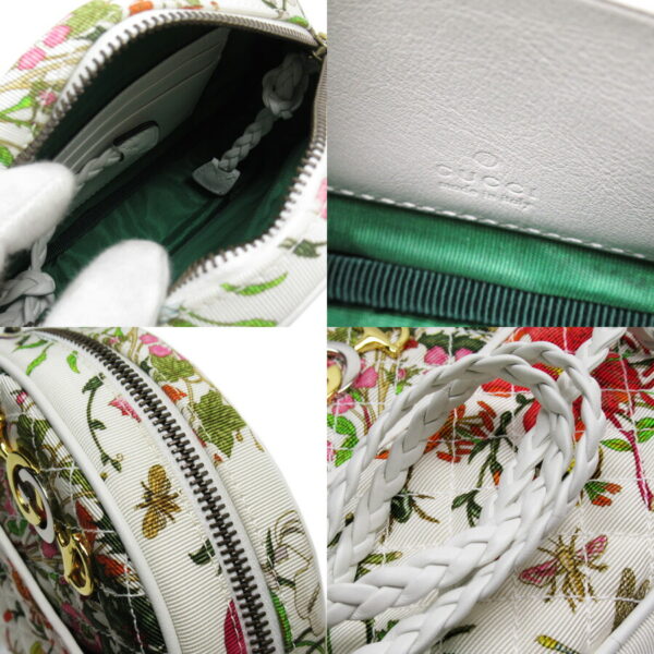 h25198b 2 Gucci Pochette Flora Mini Shoulder Bag Canvas Leather Bag White Multicolor