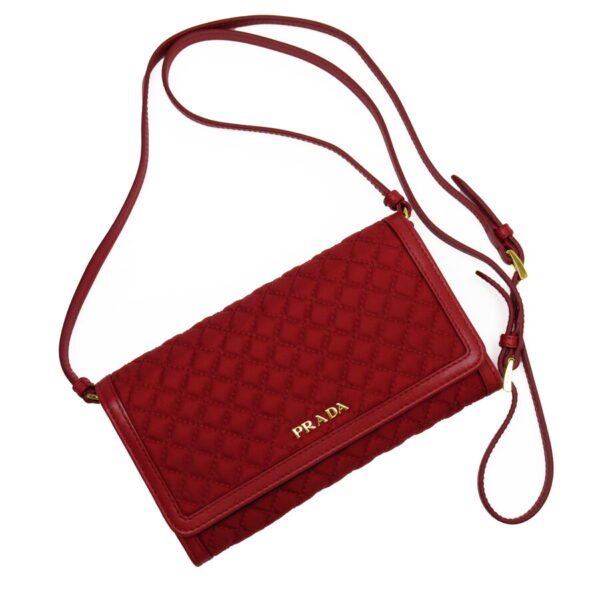 h26280f Prada Nylon Leather Long Wallet Red