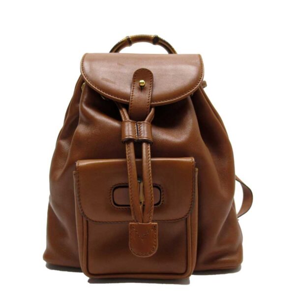 h26307b Gucci Mini Bamboo Backpack Leather Bamboo Bag Brown