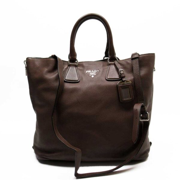 h26346a Prada Leather 2Way Bag Brown