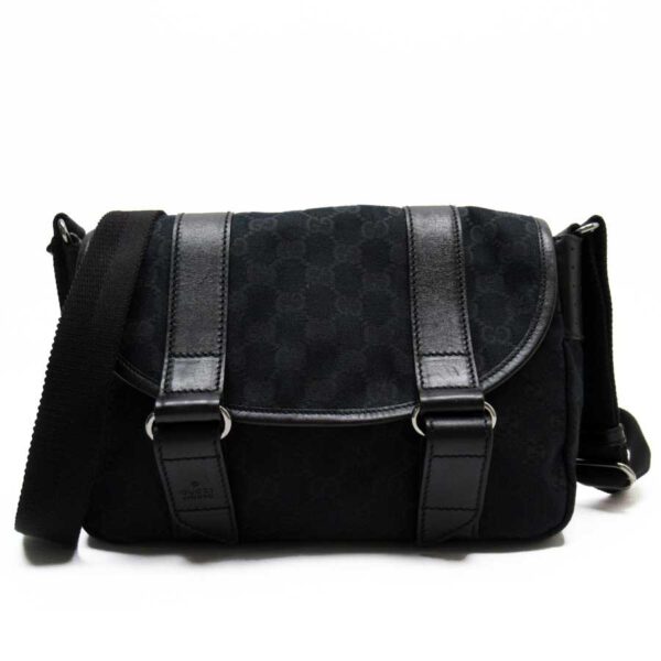 h26347a Gucci GG Crossbody Shoulder Bag Canvas Leather Black