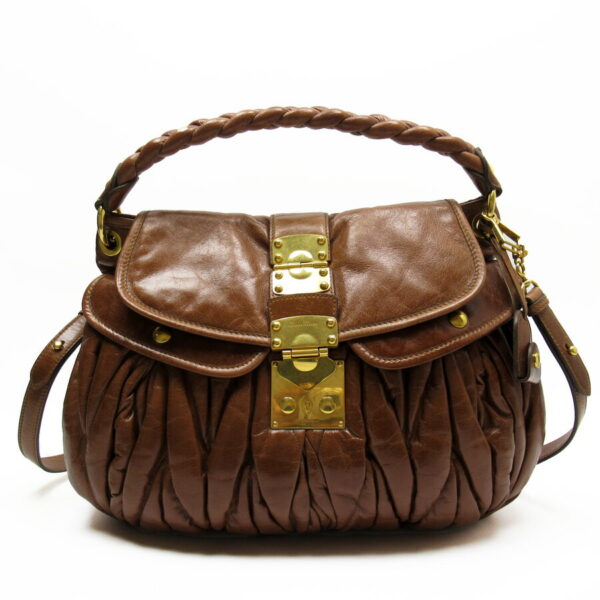 h26390a Miu Miu Shoulder Bag Crossbody Matelasse Leather Brown