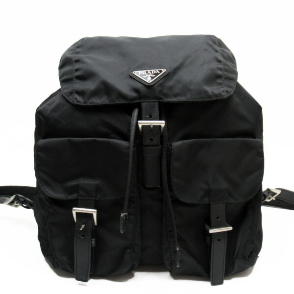 h26656a Prada Triangle Nylon Leather Rucksack Black