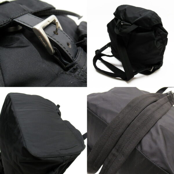 h26656a 1 Prada Triangle Nylon Leather Rucksack Black