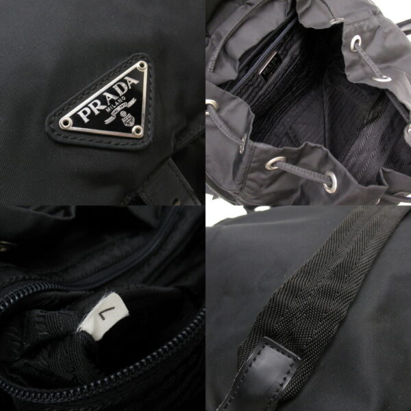 h26656a 2 Prada Triangle Nylon Leather Rucksack Black