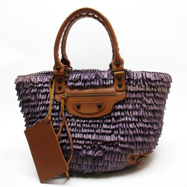 h26659a Balenciaga Straw Leather Basket Bag Purple Brown