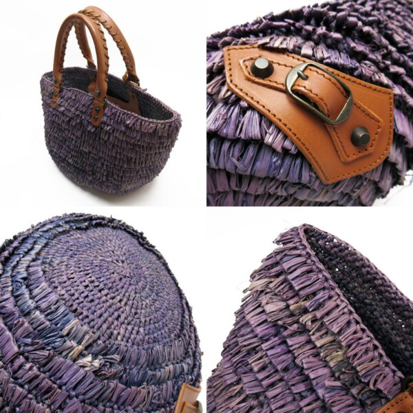 h26659a 1 Balenciaga Straw Leather Basket Bag Purple Brown