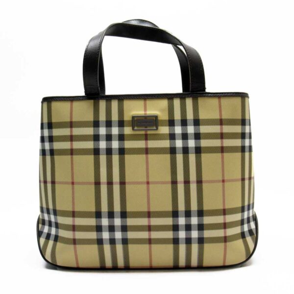 h27029a Burberry Nova Check Leather Handbag Beige Brown