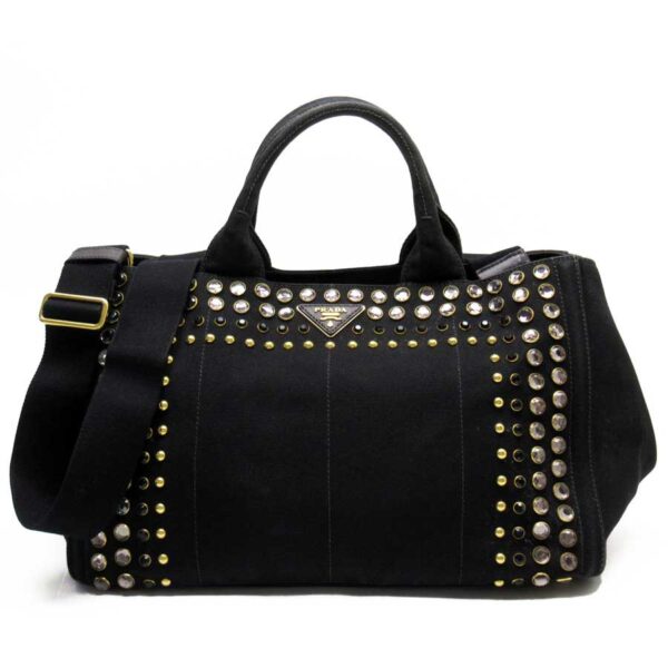 h27030f Prada Canvas Rhinestone 2Way Bag Black Clear