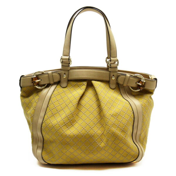 h27916a Gucci Bamboo Handbag Canvas Beige Yellow