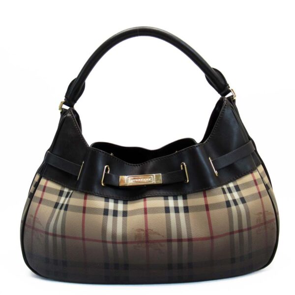 h27956f Burberry Nova Check Leather Shoulder Bag Brown Beige