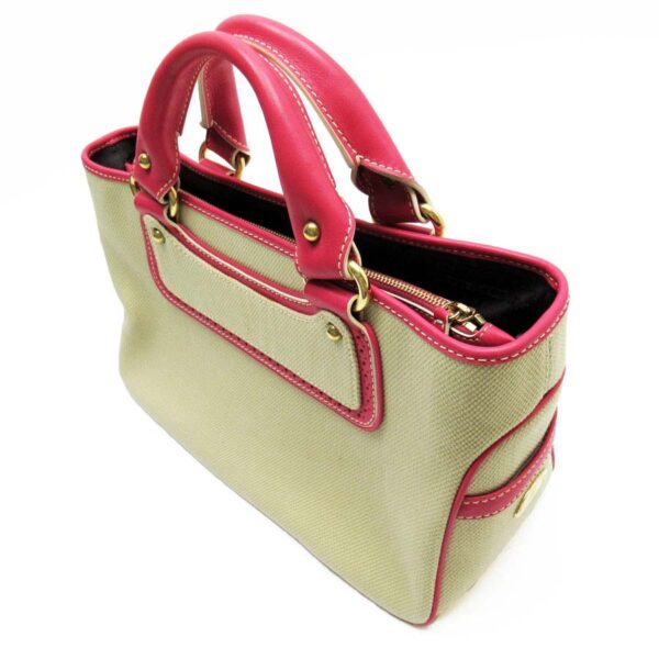 h27962f 2 Celine Boogie Bag Canvas Leather Beige Pink