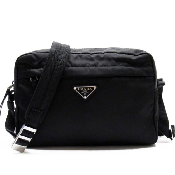 h27996f Prada Triangle Nylon Leather Crossbody Bag Black