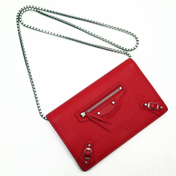 h28045a 1 Balenciaga Leather Chain Wallet Red