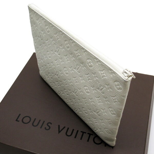 h28095a 1 Louis Vuitton Clutch Bag Taurillon Monogram Pochette A4 White Leather