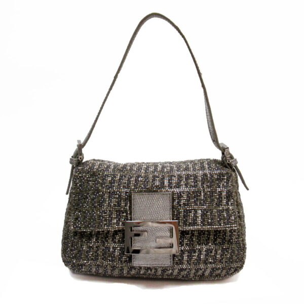 h28134a Fendi Mamma Bucket Shoulder Bag Wool Satin Gray