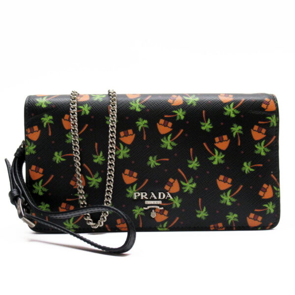 h28241f Prada Saffiano Leather 2Way Clutch Bag Black Green Orange