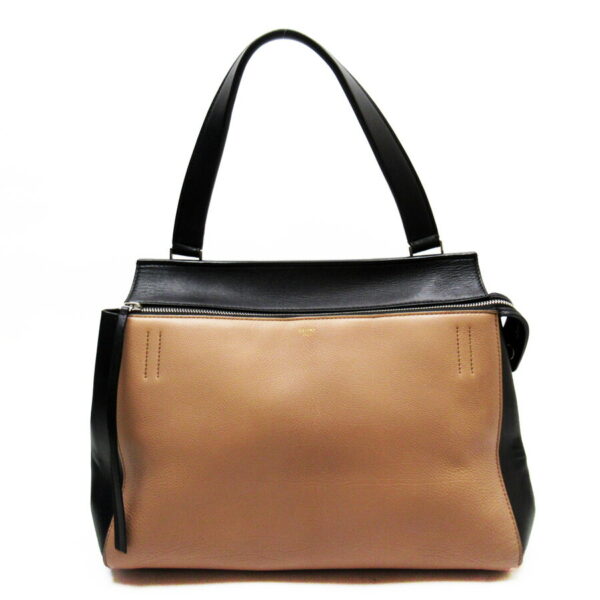 h28270a Celine One Handle Edge Shoulder Bag Leather Black Beige