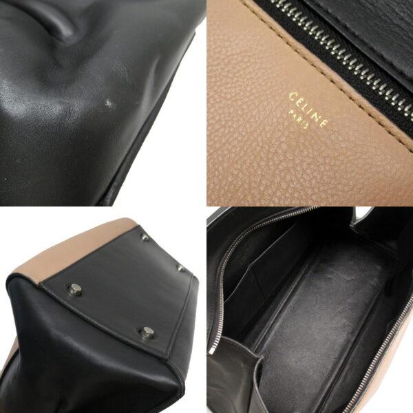 h28270a 4 Celine One Handle Edge Shoulder Bag Leather Black Beige