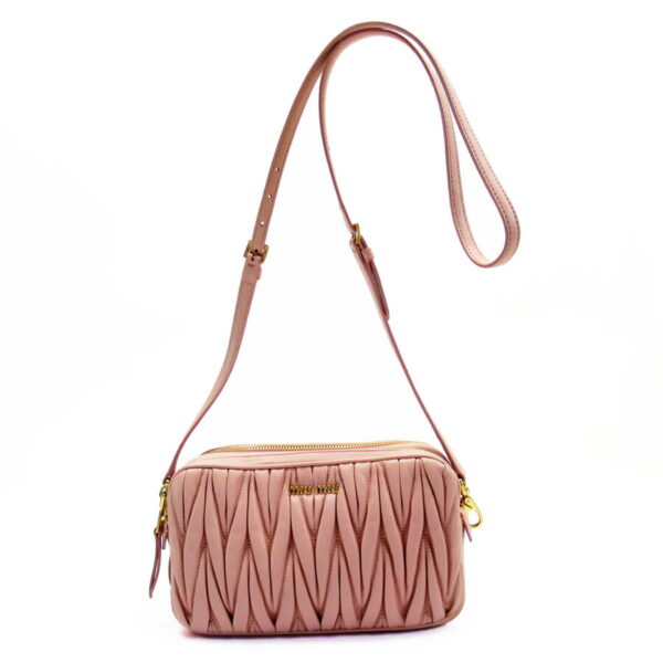 h28331f Miu Miu Crossbody Shoulder Bag Clutch Bag Matelasse Leather Pink