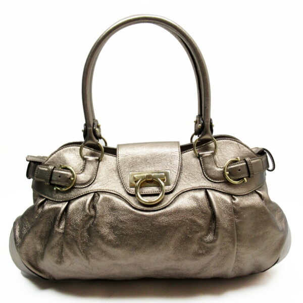 h29085i Salvatore Ferragamo Gancini Leather Handbag Bronze