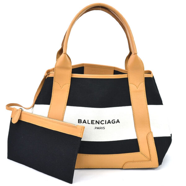 h29532i Balenciaga Canvas Leather Tote Bag Black White Camel