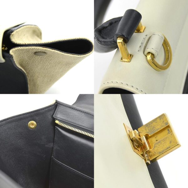 h29748f 9 c Celine Trapeze Shoulder Bag Leather Canvas Black Gray Beige