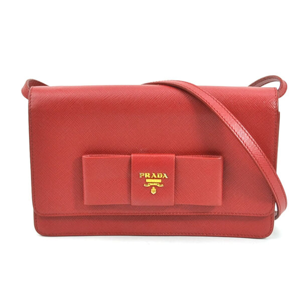 h29866f Prada Saffiano Leather Shoulder Wallet Red