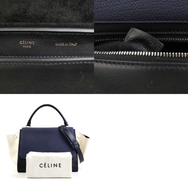 h30504g 13 c Celine Trapeze Shoulder Bag Leather Blue Black Ivory