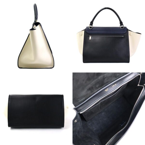 h30504g 1 c Celine Trapeze Shoulder Bag Leather Blue Black Ivory