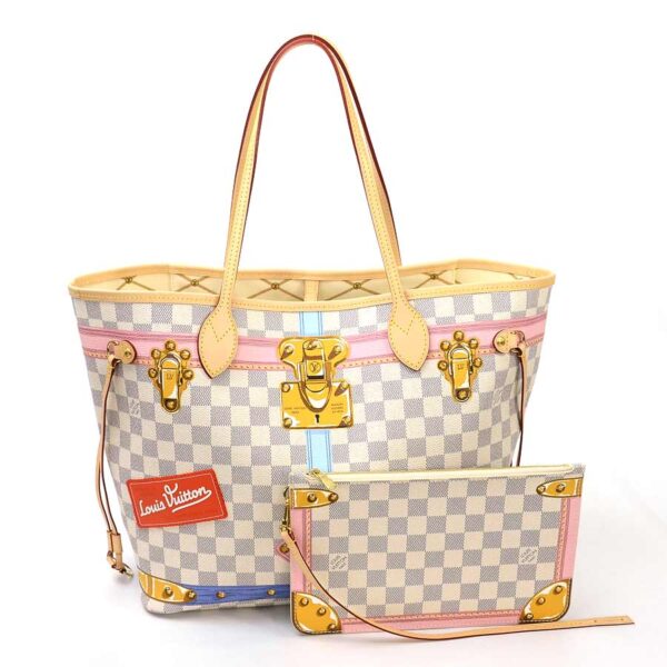 i0406 Louis Vuitton Shoulder Bag Azur Neverfull MM White Multicolor