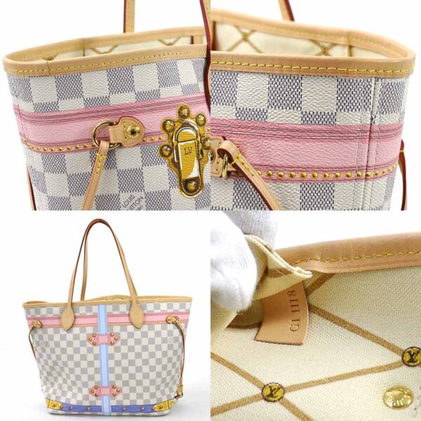 i0406 2 Louis Vuitton Shoulder Bag Azur Neverfull MM White Multicolor