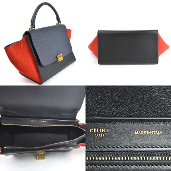 i0421 1 Celine Trapeze 2Way Bag Leather Suede Blue Red Black