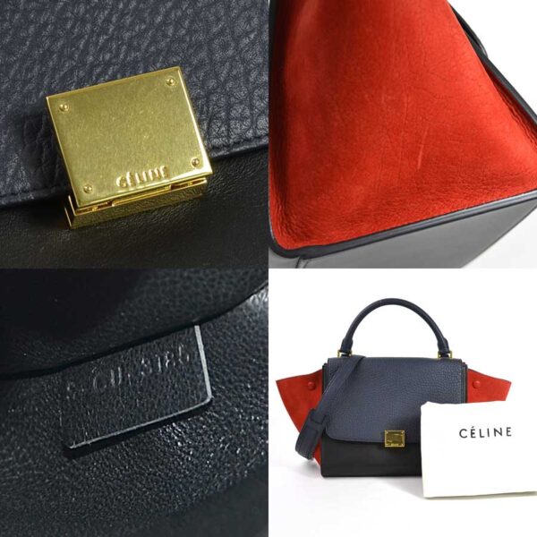 i0421 4 Celine Trapeze 2Way Bag Leather Suede Blue Red Black