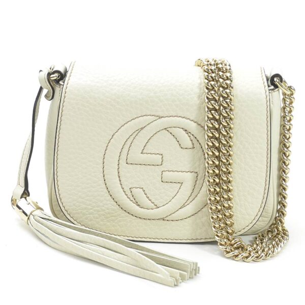 i0464 Gucci Soho Chain Shoulder Bag Leather Ivory