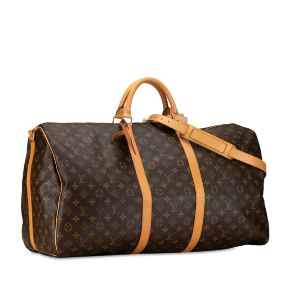 i2sp8keht2ibyec9 2 Louis Vuitton Monogram Keepall Bandouliere 60 2WAY Bag Brown